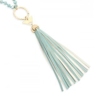 LIGHT MINT TASSEL PENDANT CRYSTAL BEADED NECKLACE